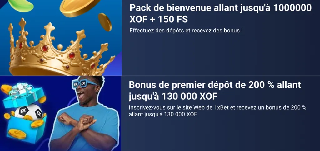 Profitez de 2 offres à l'inscription sur 1xBet