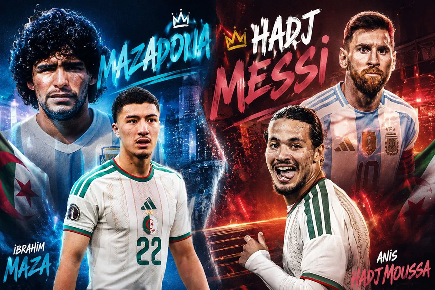 &ldquo;Mazadona&rdquo;, &ldquo;Hadj Messi&rdquo; : pourquoi l&rsquo;Alg&eacute;rie compare ses p&eacute;pites &agrave; Maradona et Messi avant de d&eacute;fier l&rsquo;Argentine &agrave; la Coupe du monde 2026