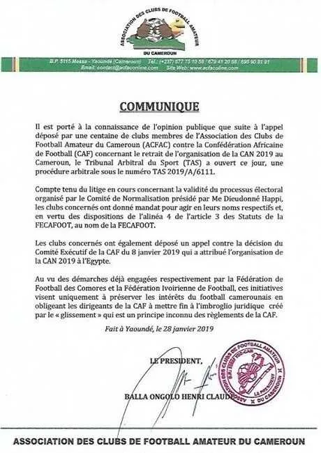 CAN 2019 : des Camerounais contestent la d&eacute;signation de l&rsquo;Egypte devant le TAS !