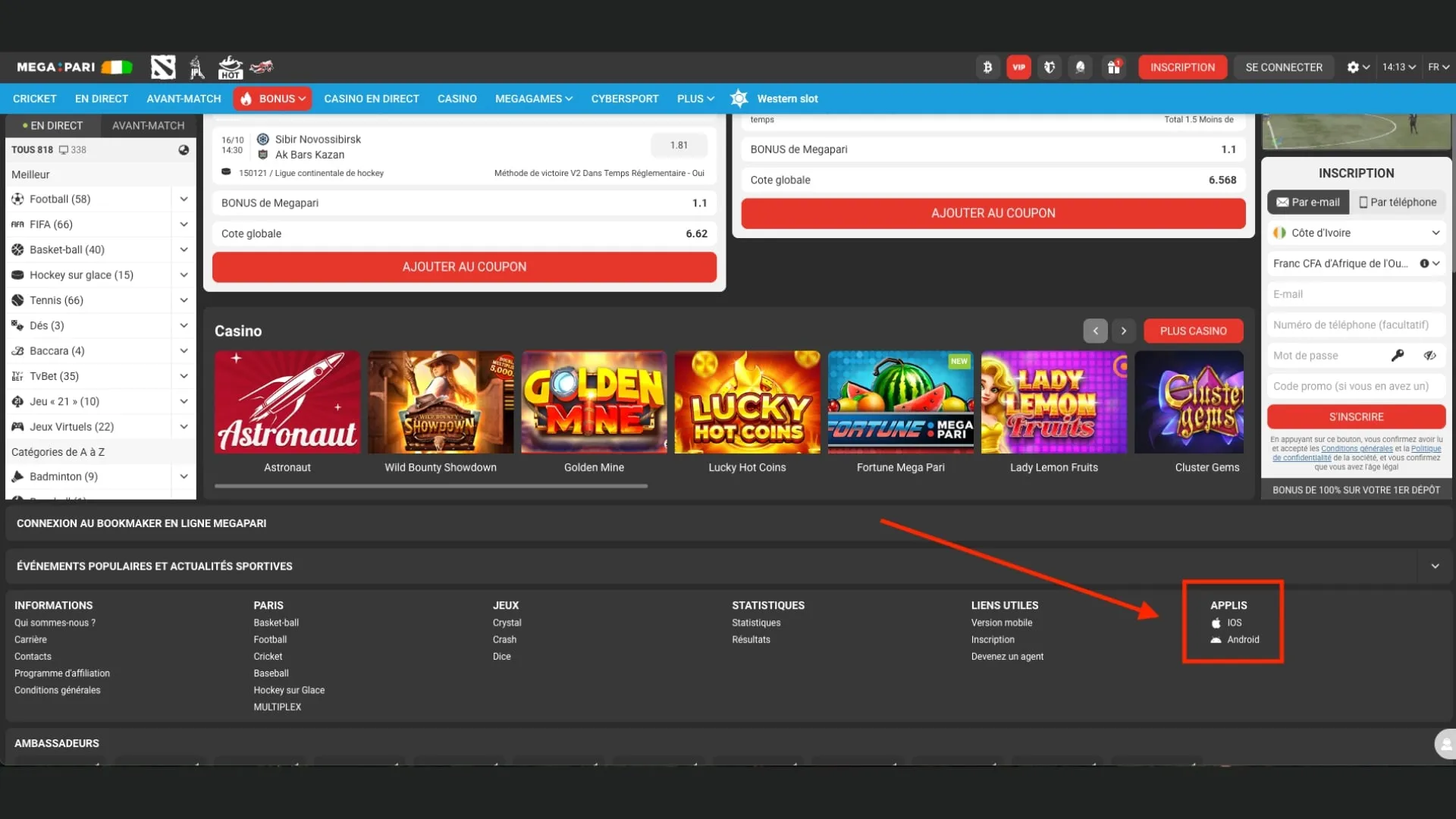 T&eacute;l&eacute;chargez l'app Megapari directement sur le site.