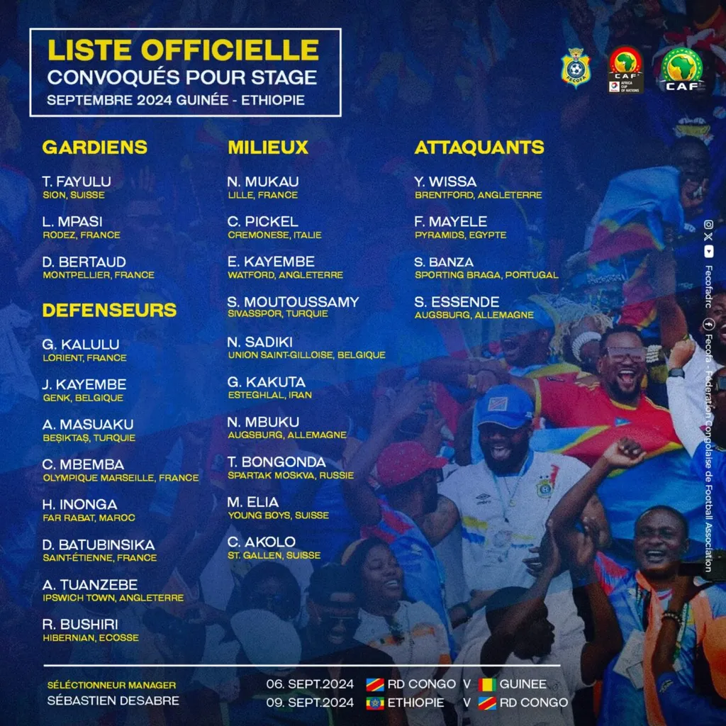 Liste RDC, Guin&eacute;e, Ethiopie, Desabre, septembre 2024