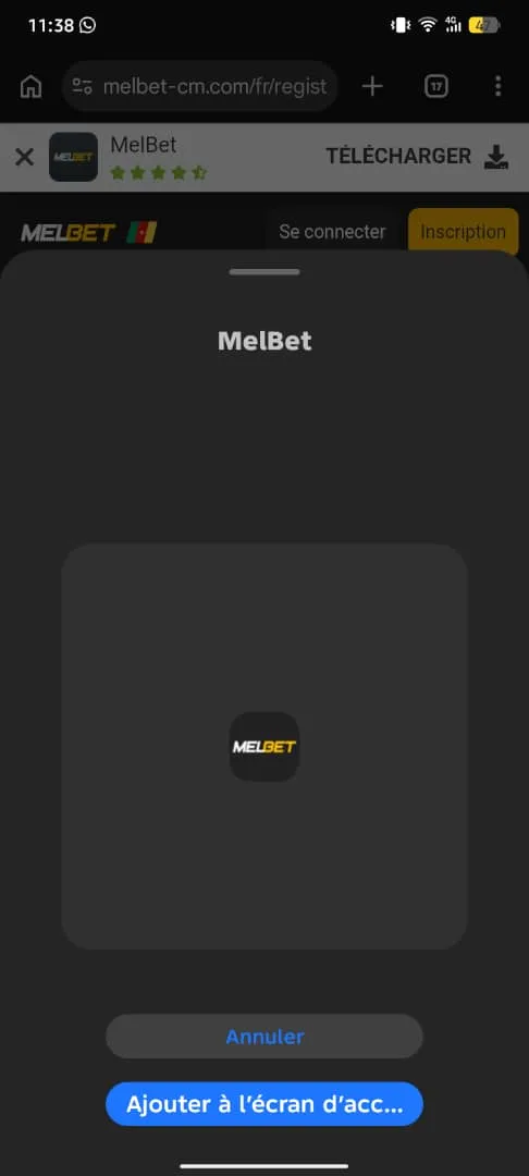 Confirmation ajout PWA MelBet Android via Chrome