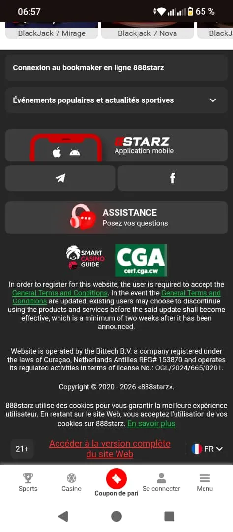 Page de t&eacute;l&eacute;chargement de 888starz APK