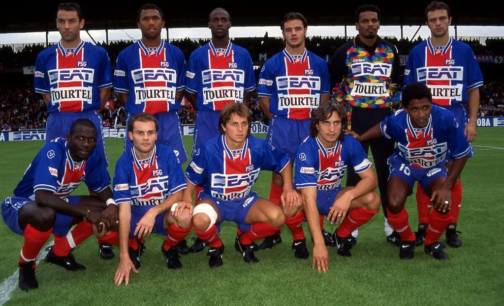 PSG, &eacute;quipe 1994, Paul Le Guen, Antoine Kombouar&eacute;, Oumar Dieng, Jose Cobos, Bernard Lama, Alain Roche, George Weah, Vincent Guerin, Daniel Bravo, David Ginola, Valdo