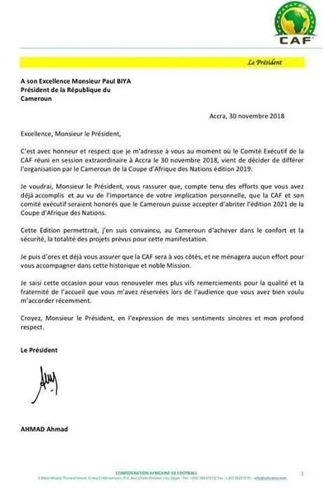 CAN 2019 : la CAF a-t-elle promis l&rsquo;&eacute;dition 2021 au Cameroun ?