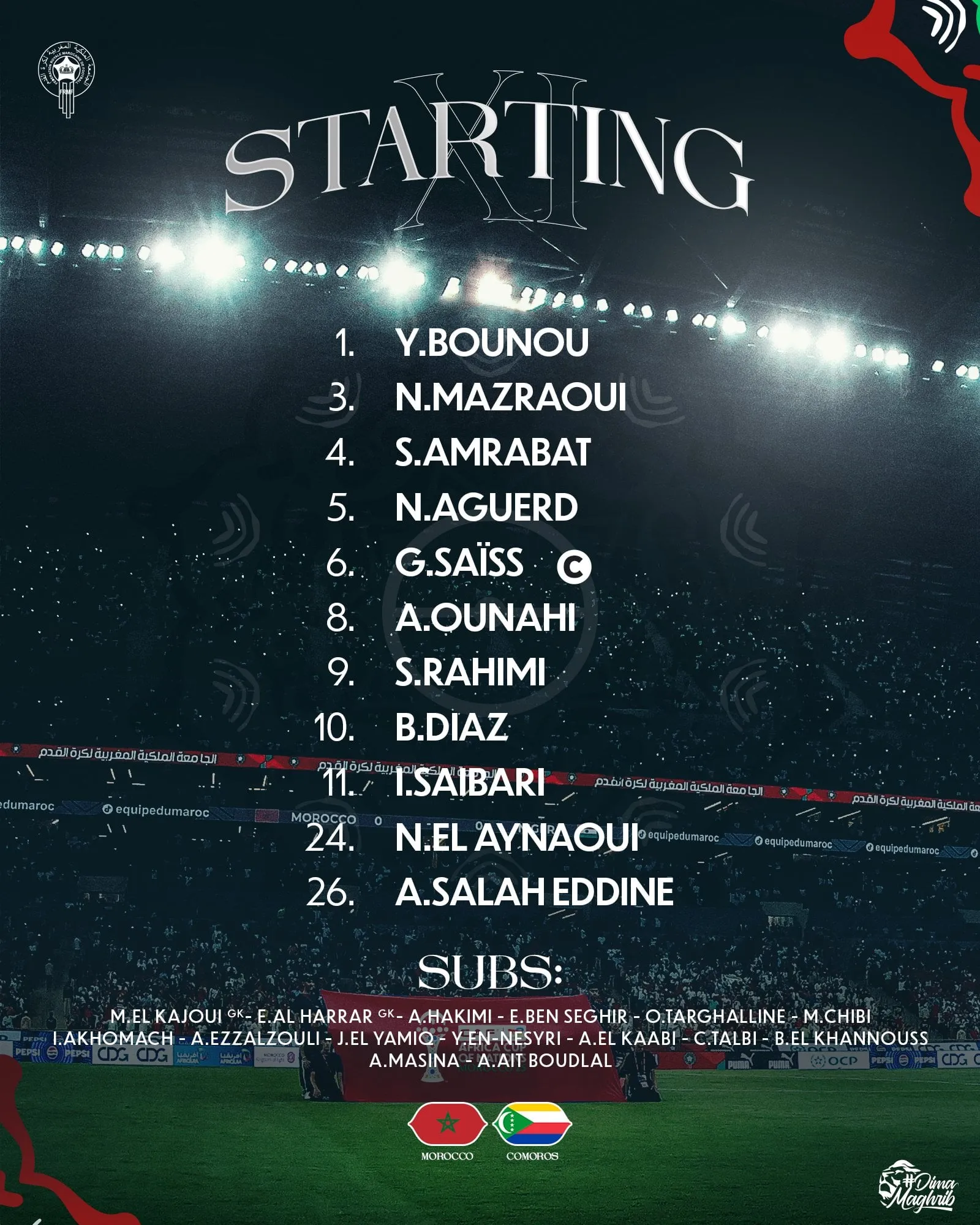 Compo Maroc contre Comores