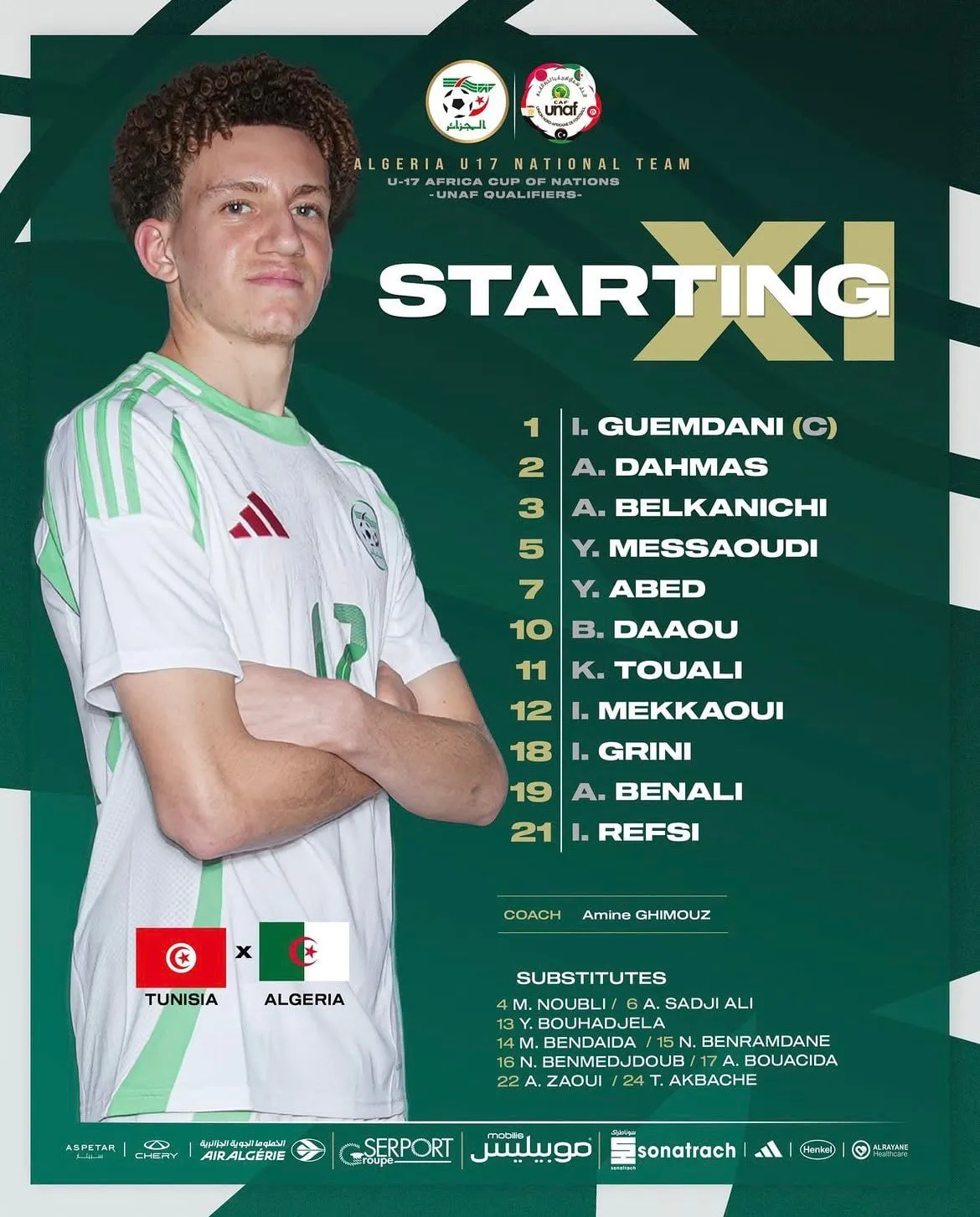 Compo Alg&eacute;rie contre Tunisie CAN UNAF U17