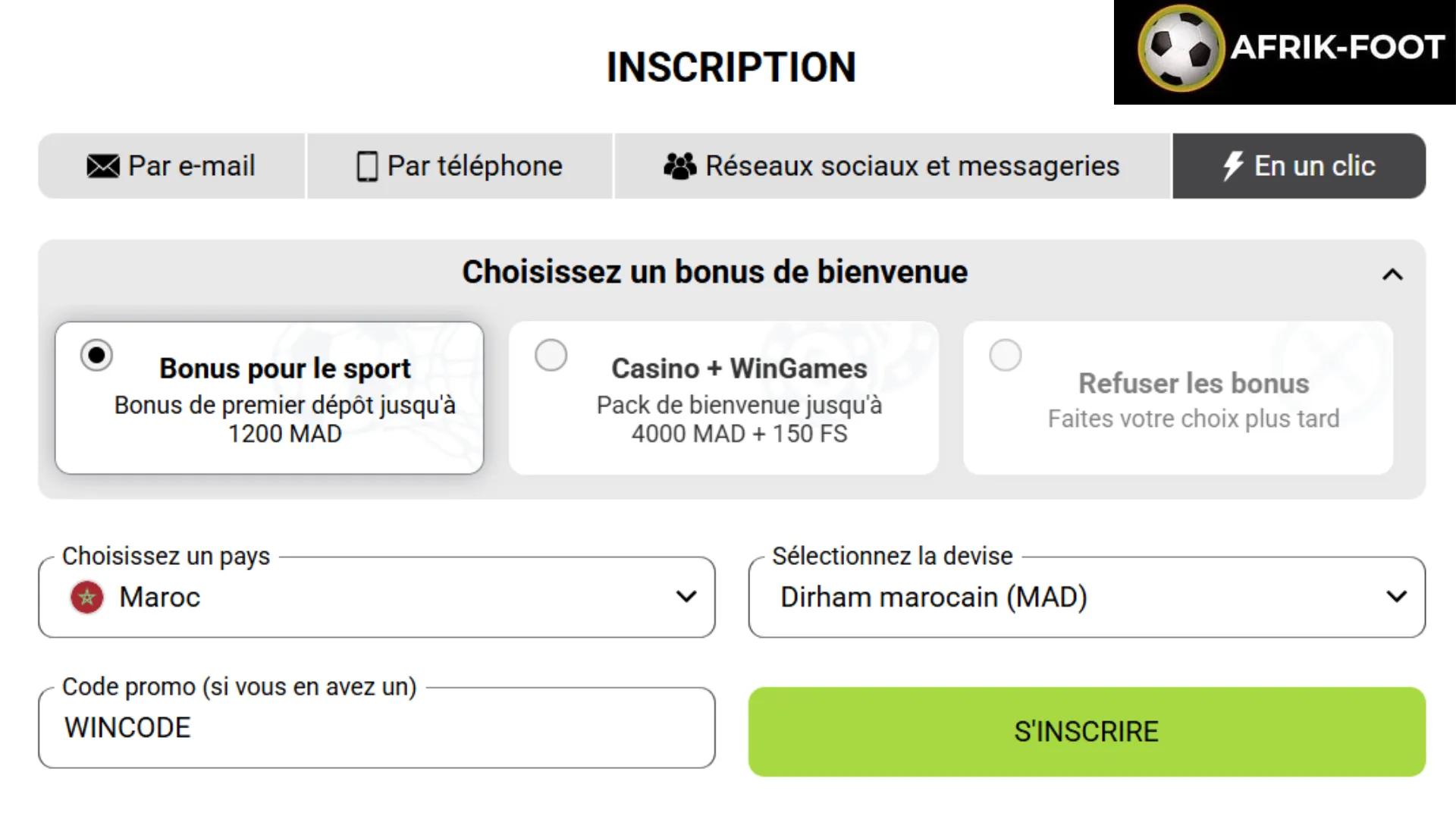 Inscrivez-vous avec le code promo WINCODE sur Winwin pour obtenir un des deux bonus de bienvenue
