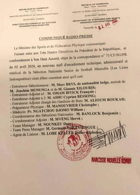 Communiqu&eacute; Marc Brys