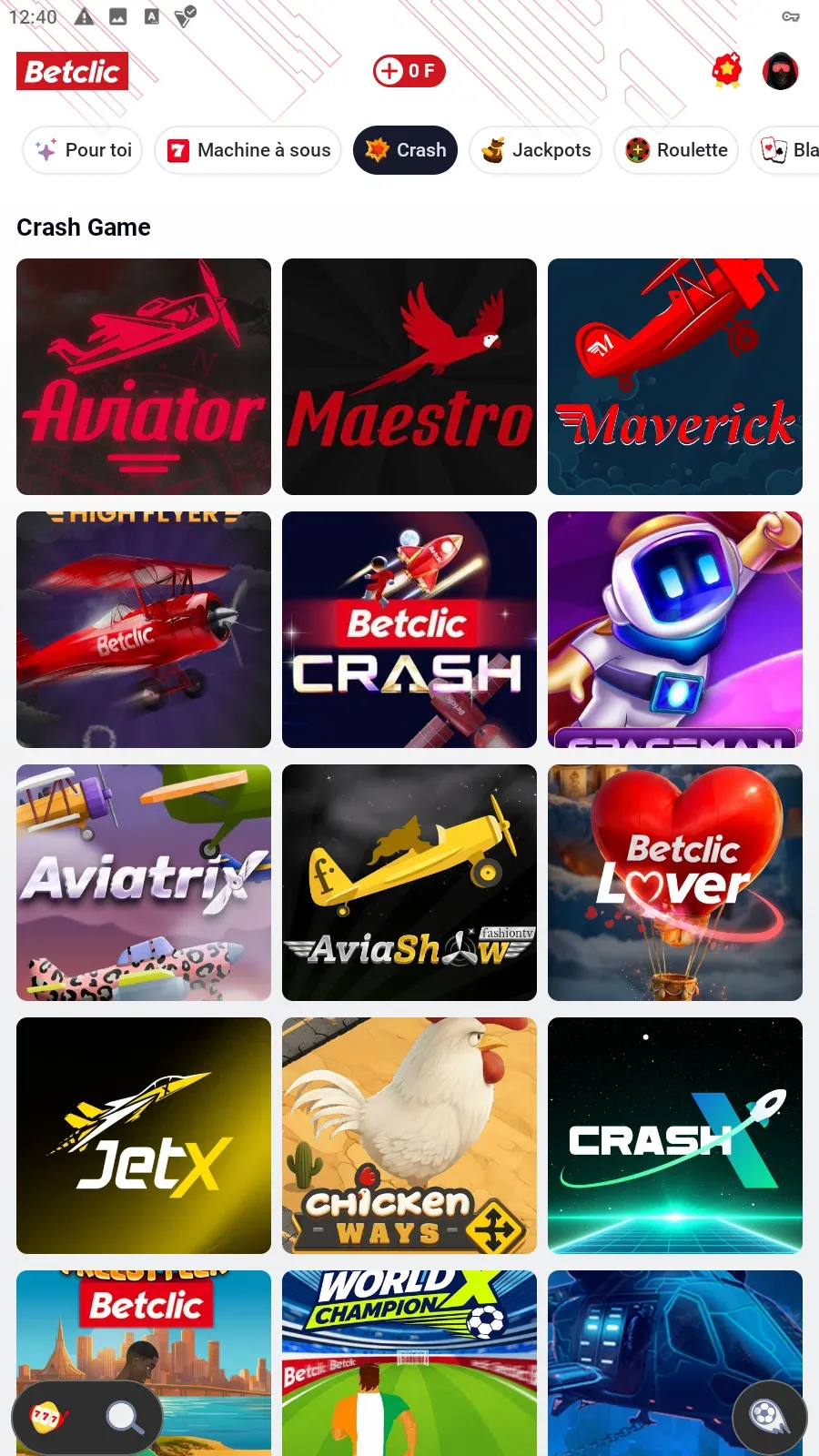 cat&eacute;gorie casino Betclic jeux crash