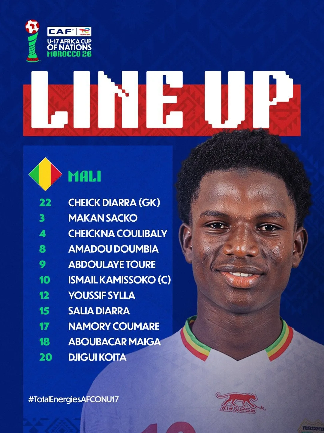 La compo du Mali U17 contre le Mozambique