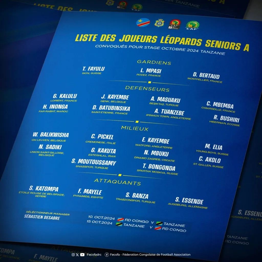 La liste des L&eacute;opards contre la Tanzanie