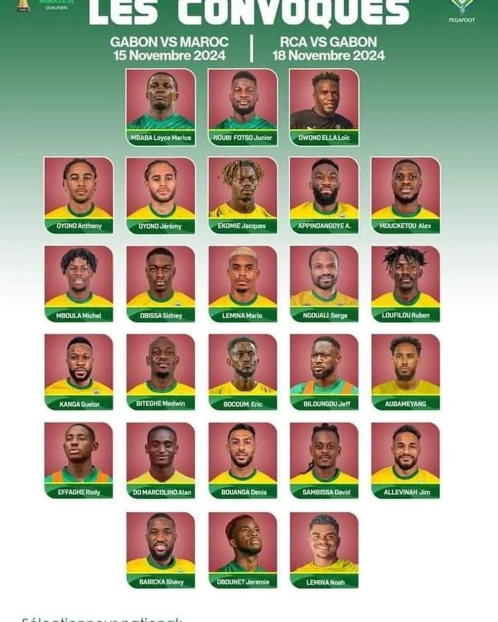La liste du Gabon contre le Maroc en novembre avec Noha Lemina