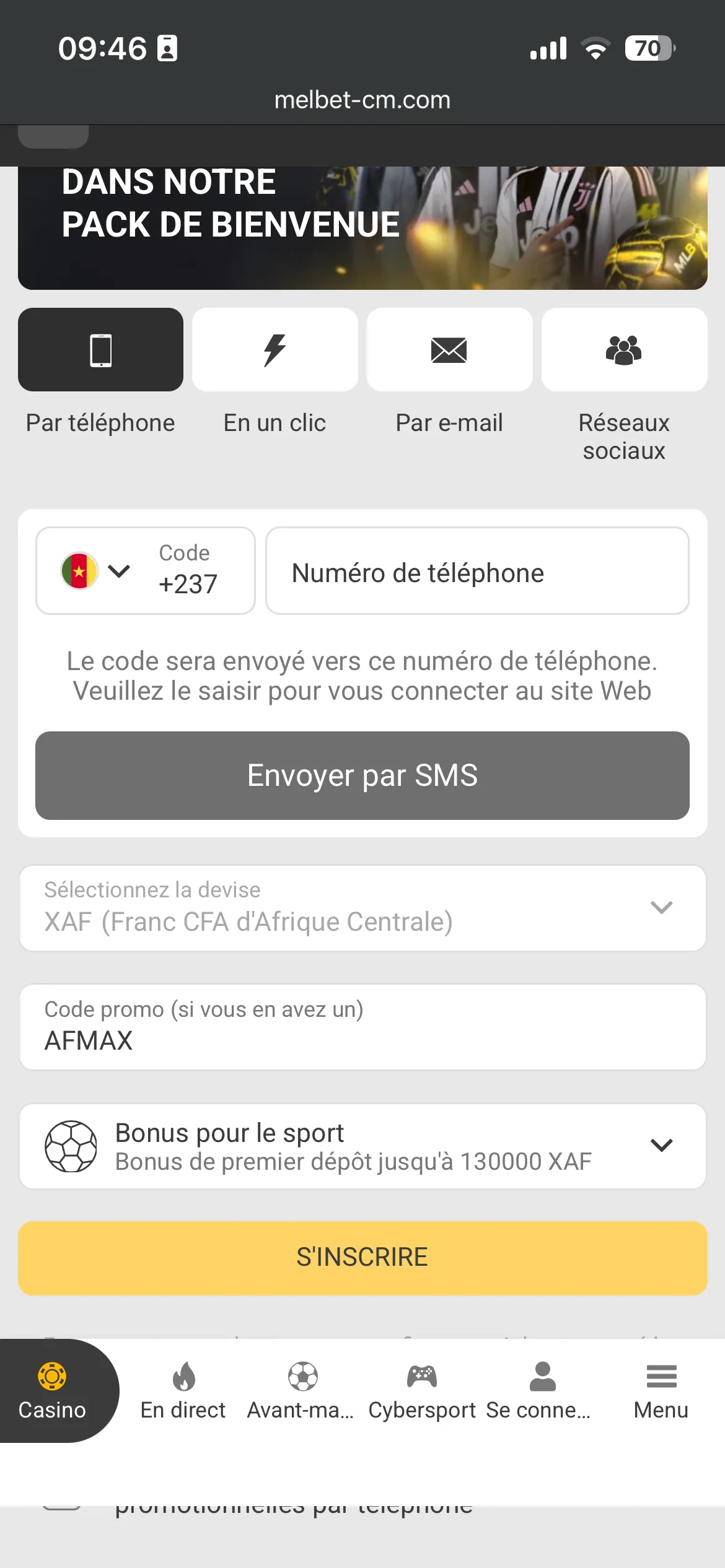 Information ouvrir compte inscription Melbet