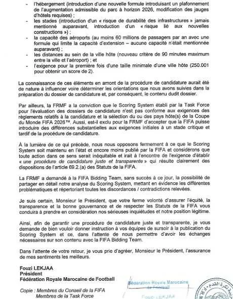 Mondial 2026 : le Maroc officialise le courrier adress&eacute; &agrave; la FIFA