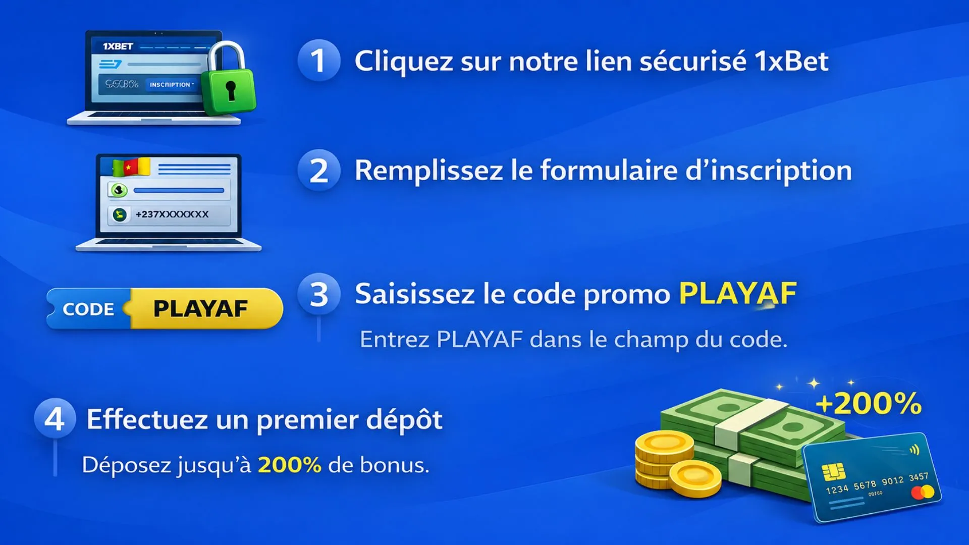 Inscription code promo 1xbet PLAYAF exclusivit&eacute; afrik-foot


