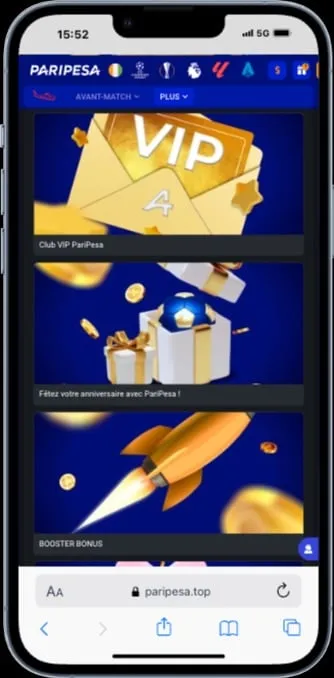 D&eacute;couvrez les offres promos PariPesa accessibles avec le code bonus