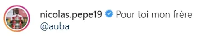 Pepe dedicated his opener in the win at St Mary's to 'brother' Aubameyang on Instagram