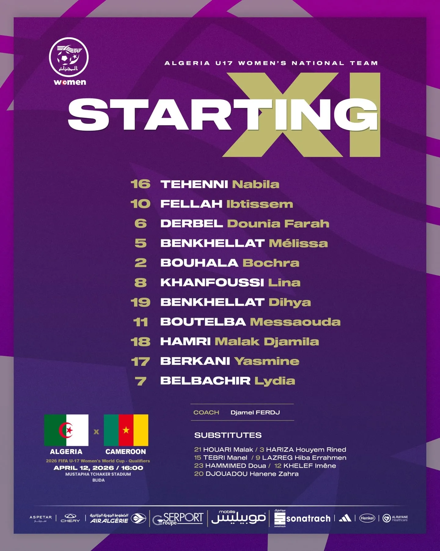 Compo Algerie feminin U17 contre Cameroun