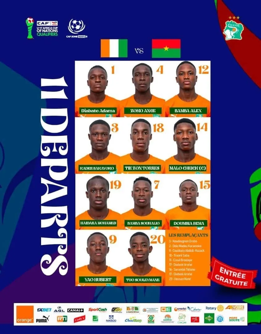 Compo C&ocirc;te d&rsquo;Ivoire contre Burkina Faso U17