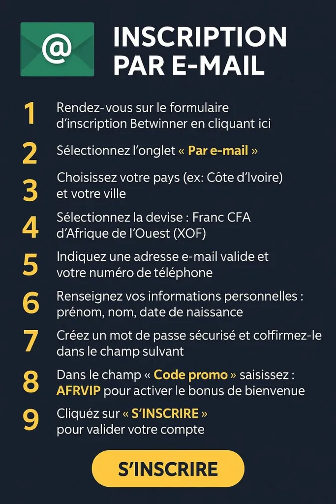 Créez un compte Betwinner par e-mail