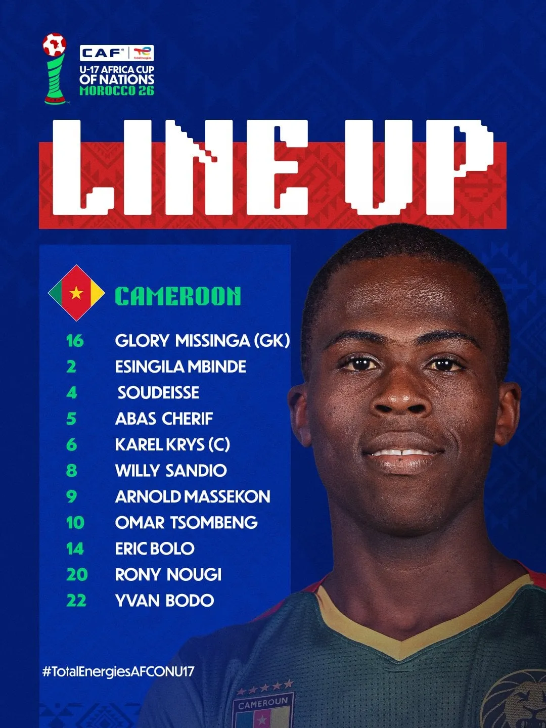 La compo du Cameroun U17 face &agrave; l&rsquo;Ouganda