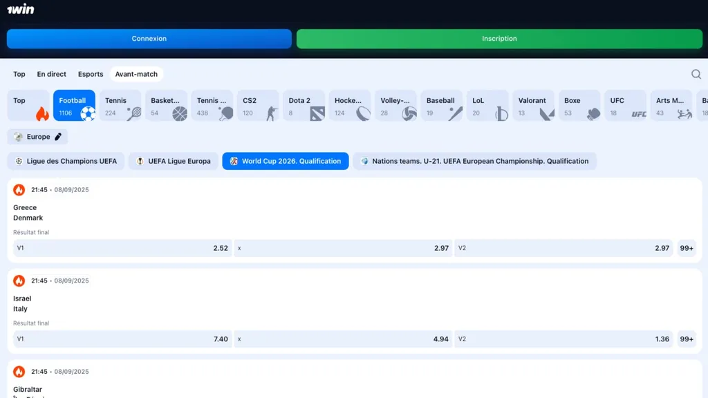 1win propose des cotes tr&egrave;s comp&eacute;titives