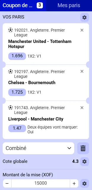  Combin&eacute; Premier League Octobre 2026 Manchester United Chelsea Liverpool code promo PariPesa PESAFRIK