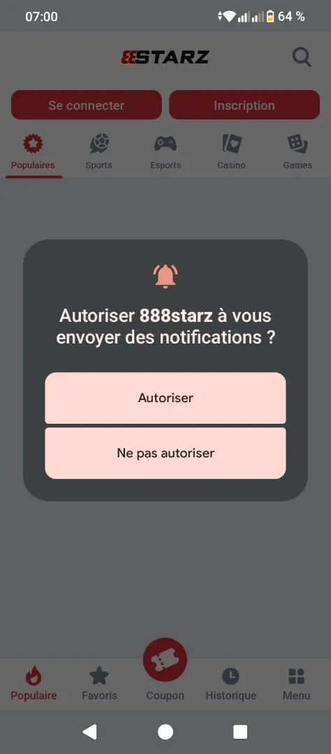 Activez les notifications push sur 888starz