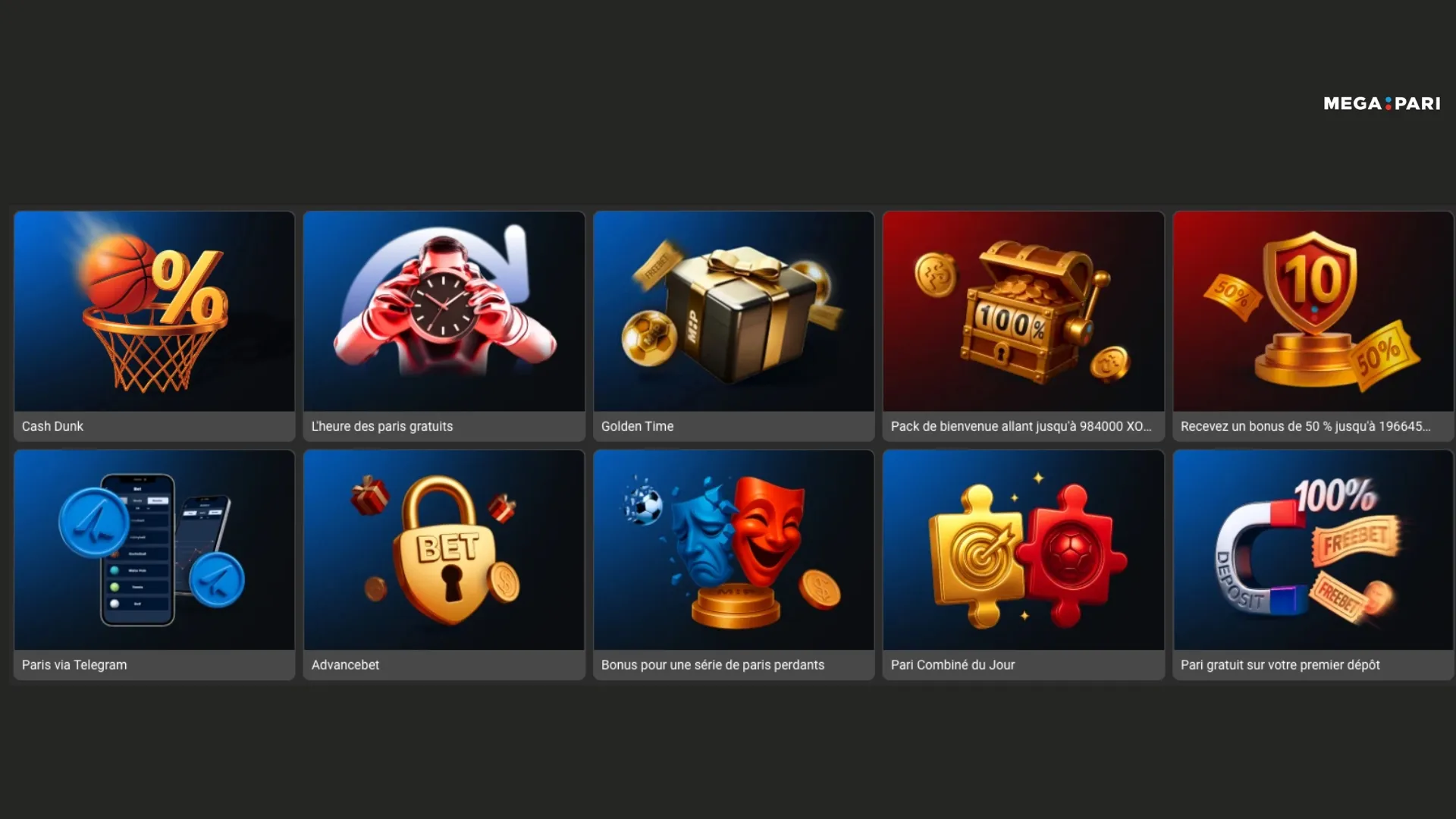 Promotions organis&eacute;es par le bookmaker Megapari