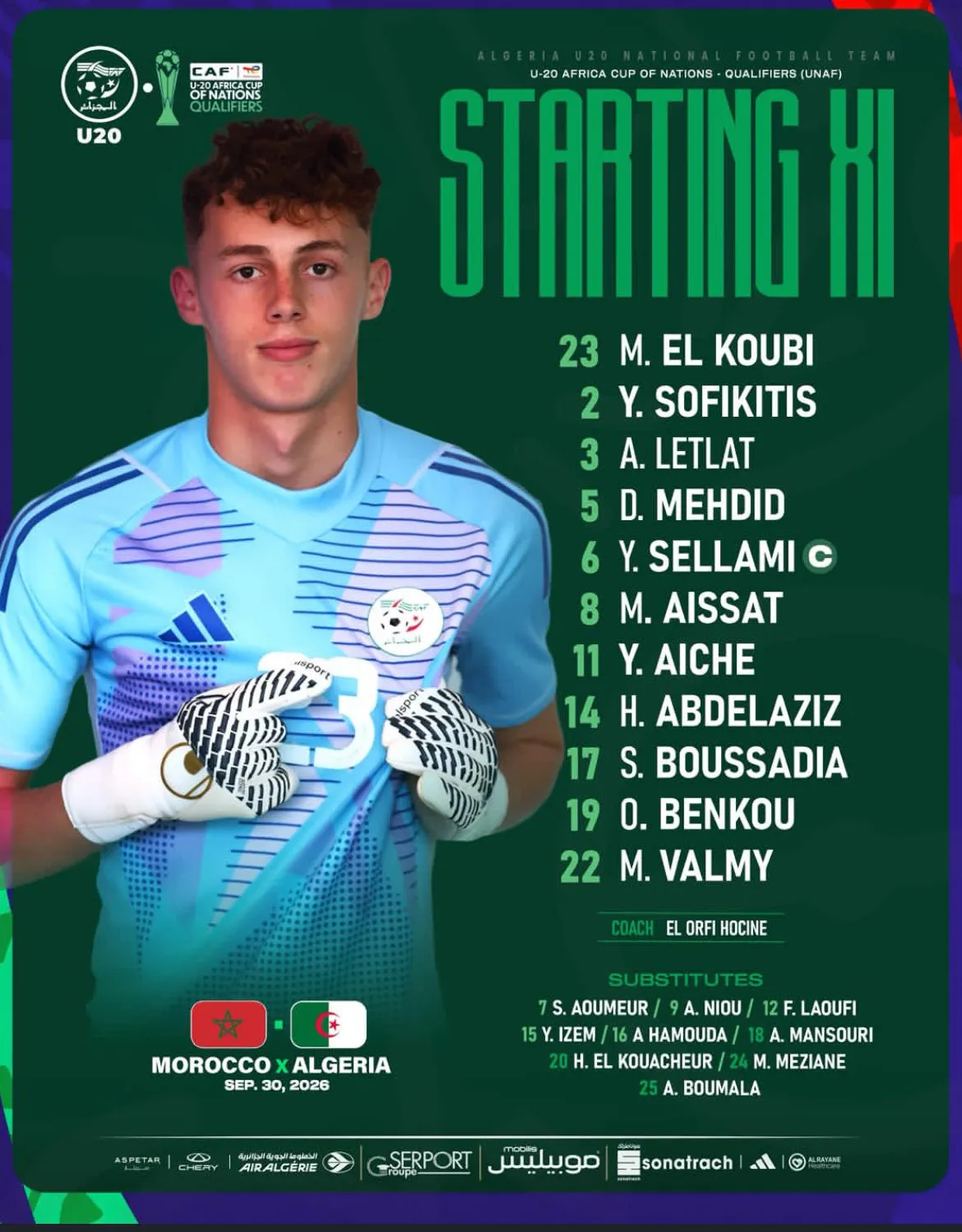 Compo Alg&eacute;rie contre Maroc UNAF U20