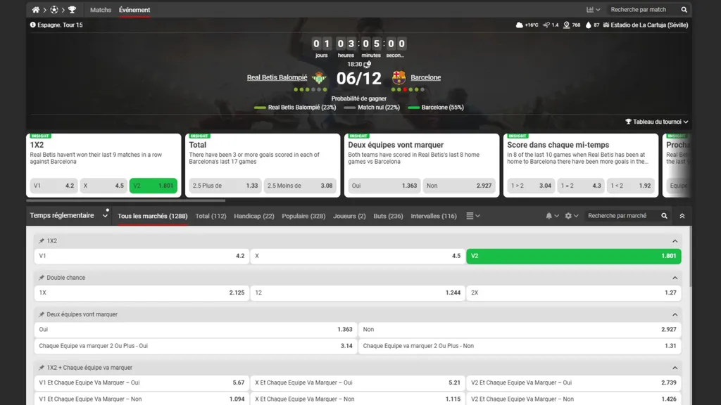 Pariez sur les cotes de Betis Séville Barcelone avec 888starz
