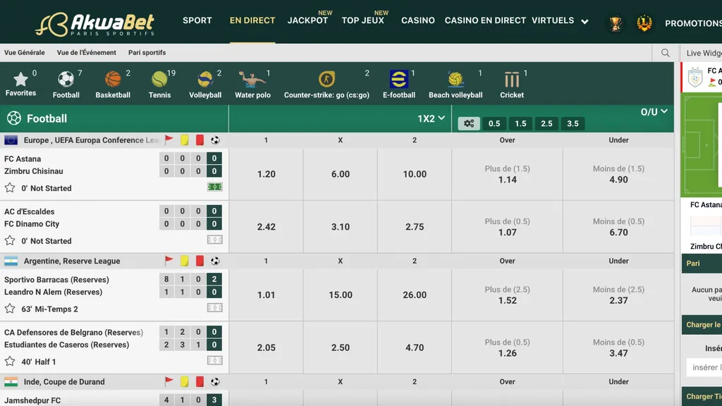 Nous avons aimé les paris en direct sur Akwabet