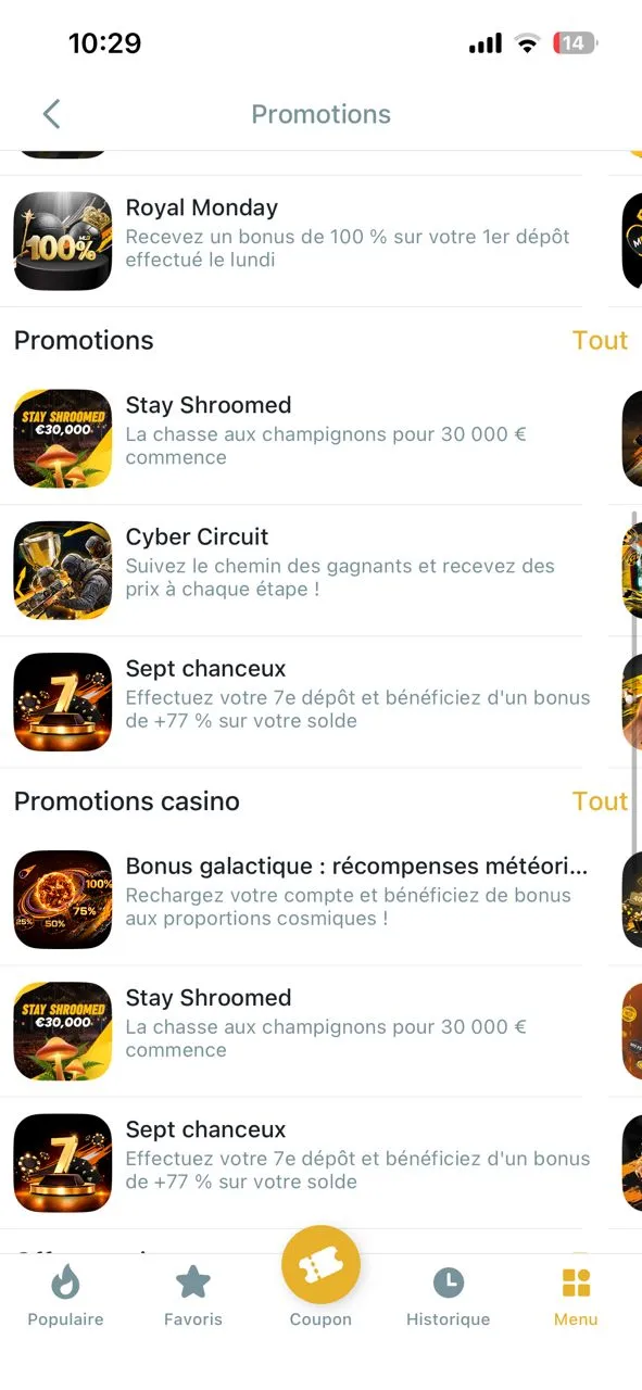 Promotions disponibles sur MelBet