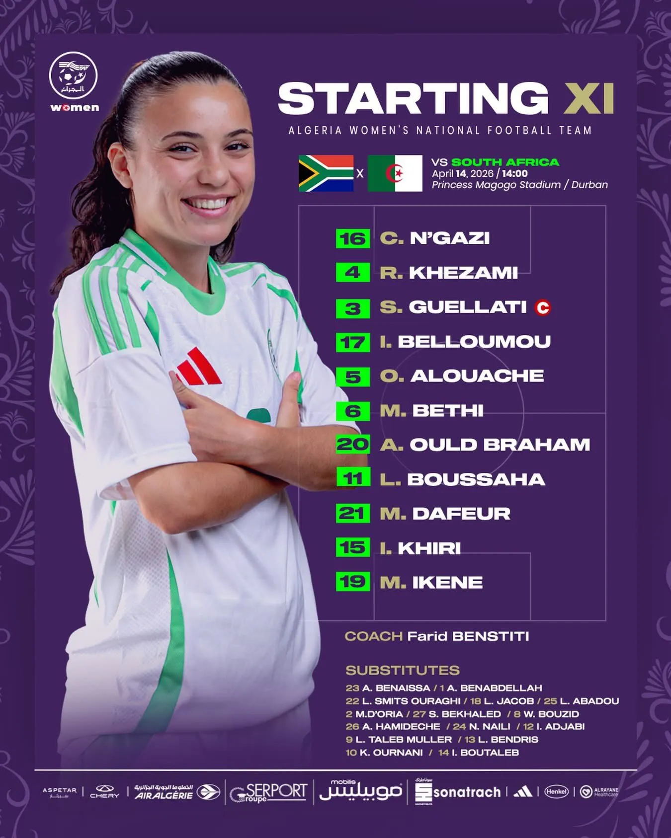 Compo Algerie feminin contre Afrique du Sud