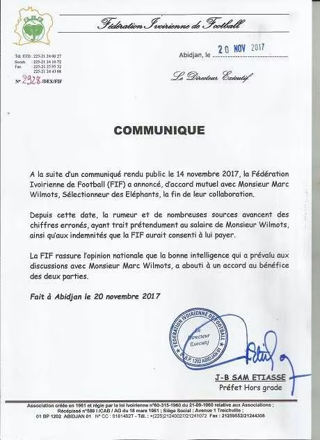 C&ocirc;te d&rsquo;Ivoire : Wilmots, la presse &eacute;voque 800 000&euro;, la FIF d&eacute;ment !