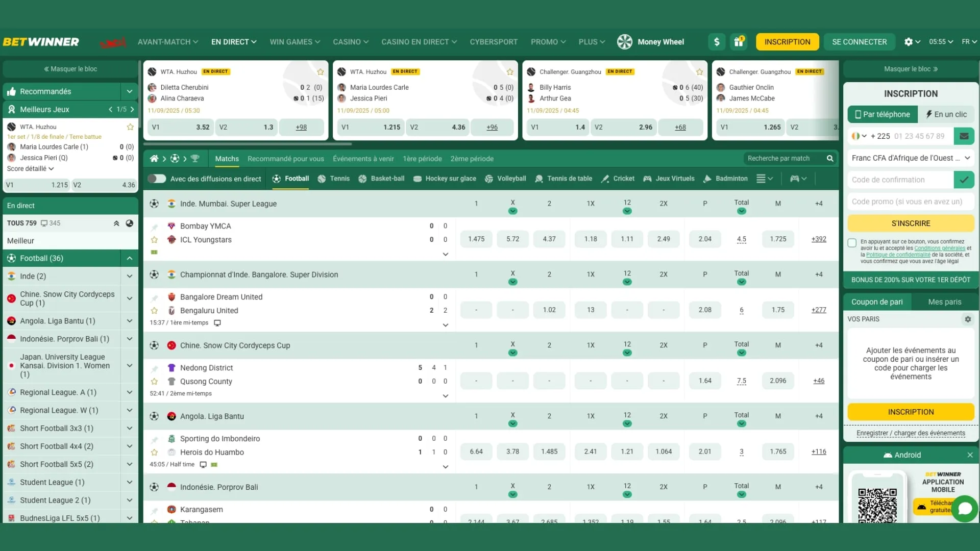 Misez sur le football en Live avec Betwinner