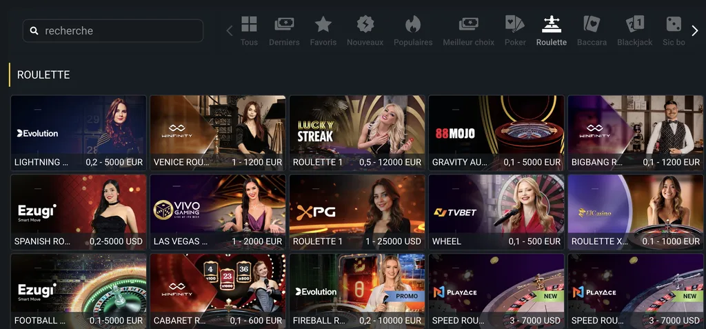 D&eacute;couvrez l'offre de jeu du casino Betwinner Live