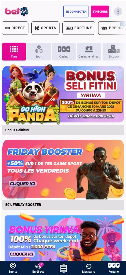 Toutes les promotions visibles avec le code promo bet223
