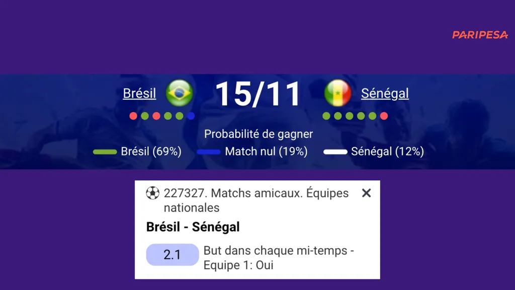 Pariez sur la rencontre entre le Brésil et le Sénégal sur PariPesa.
