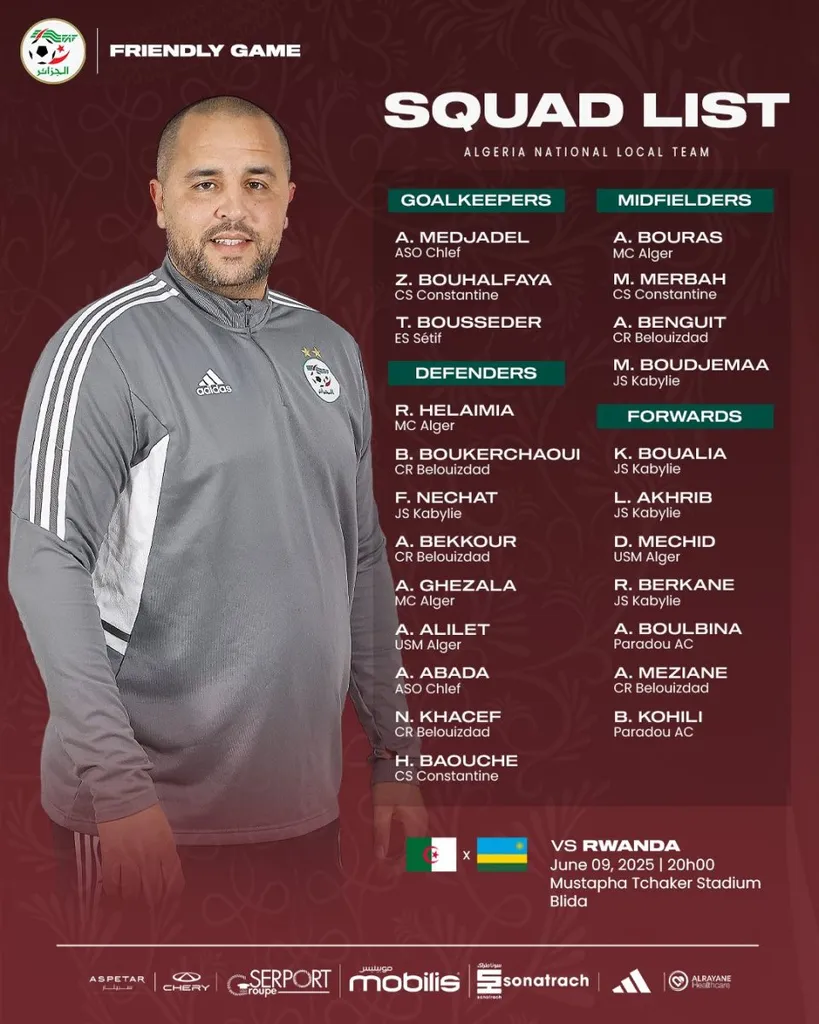 Liste de l&rsquo;Alg&eacute;rie A&rsquo; contre le Rwanda A