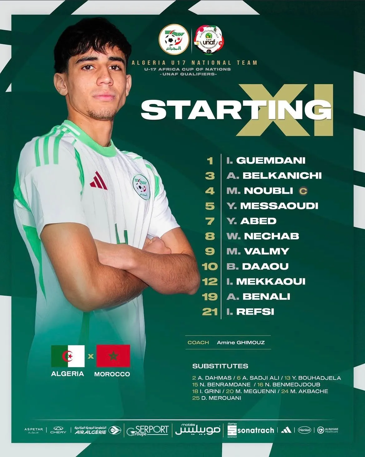 Compo Alg&eacute;rie contre Maroc UNAF U17