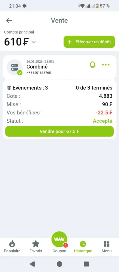 Nous avons test&eacute; le cashout sur l'application WinWin