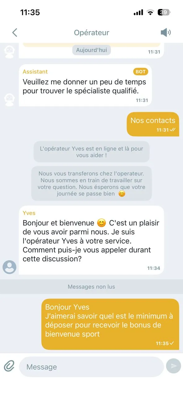Premier contact avec l'agent humain