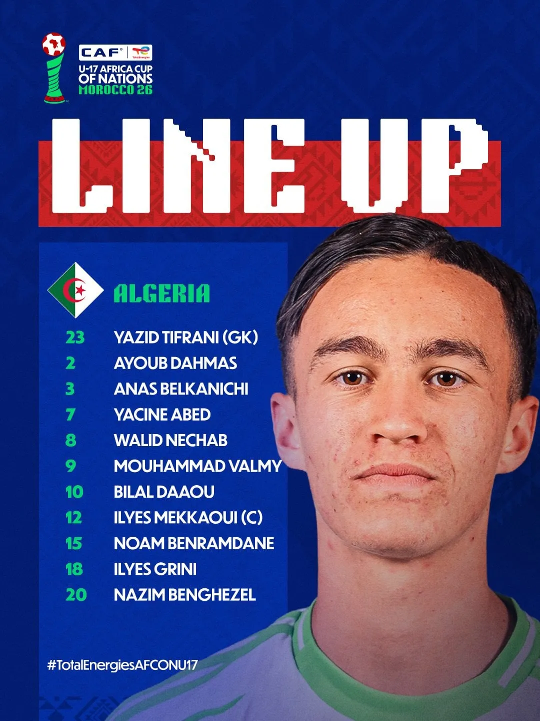 Compo Alg&eacute;rie U17 contre S&eacute;n&eacute;gal U17