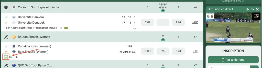 Regarder les matchs en Live sur Betwinner