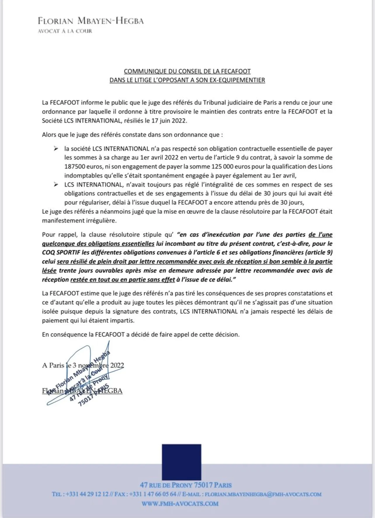 Le Coq Sportif Fecafoot