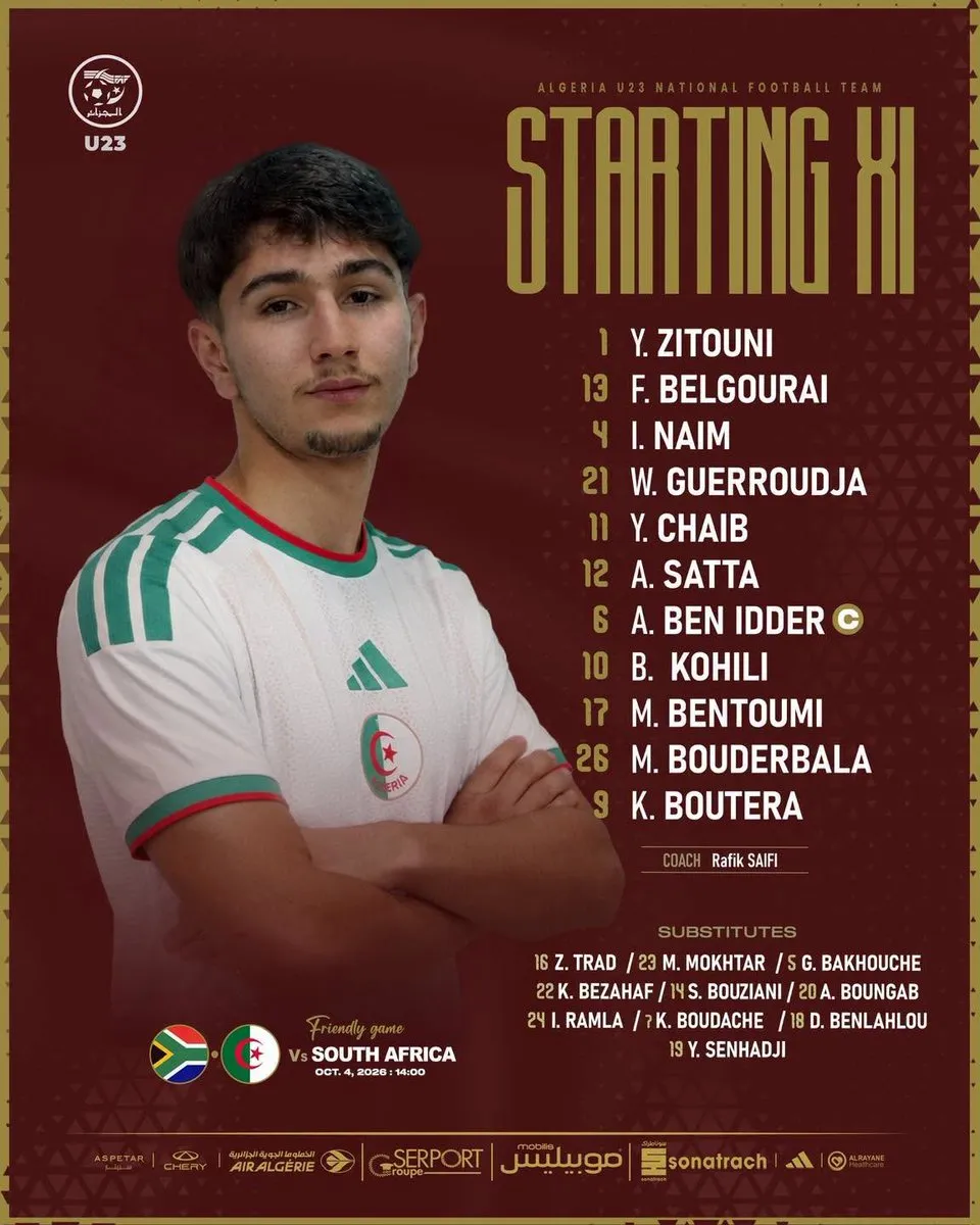 Compo Alg&eacute;rie U23 contre Afrique du Sud