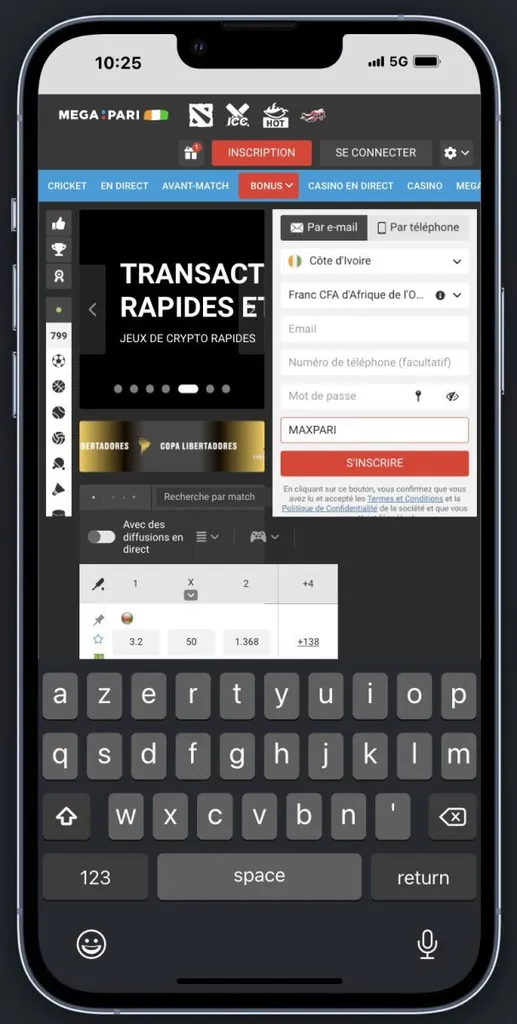 N'oubliez pas d'entrer le code promo Megapari dans le formulaire.