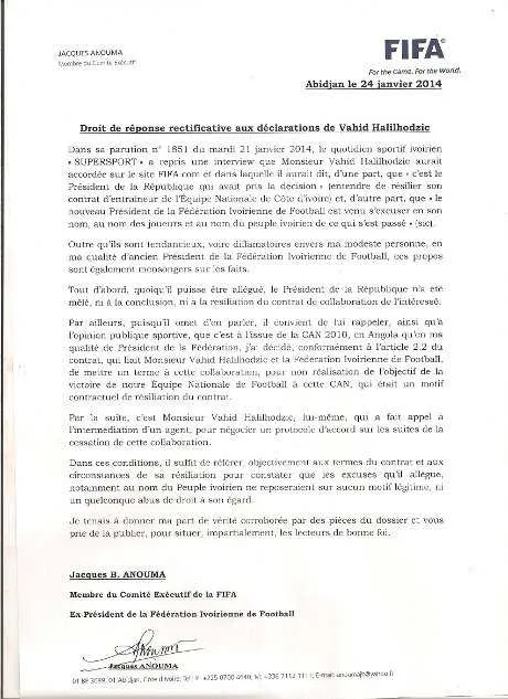C&ocirc;te d&rsquo;Ivoire : Anouma r&eacute;pond &agrave; Halilhodzic
